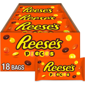 Reese's Pieces peanut butter in a crunchy shell bags, ideal for sharing at parties.