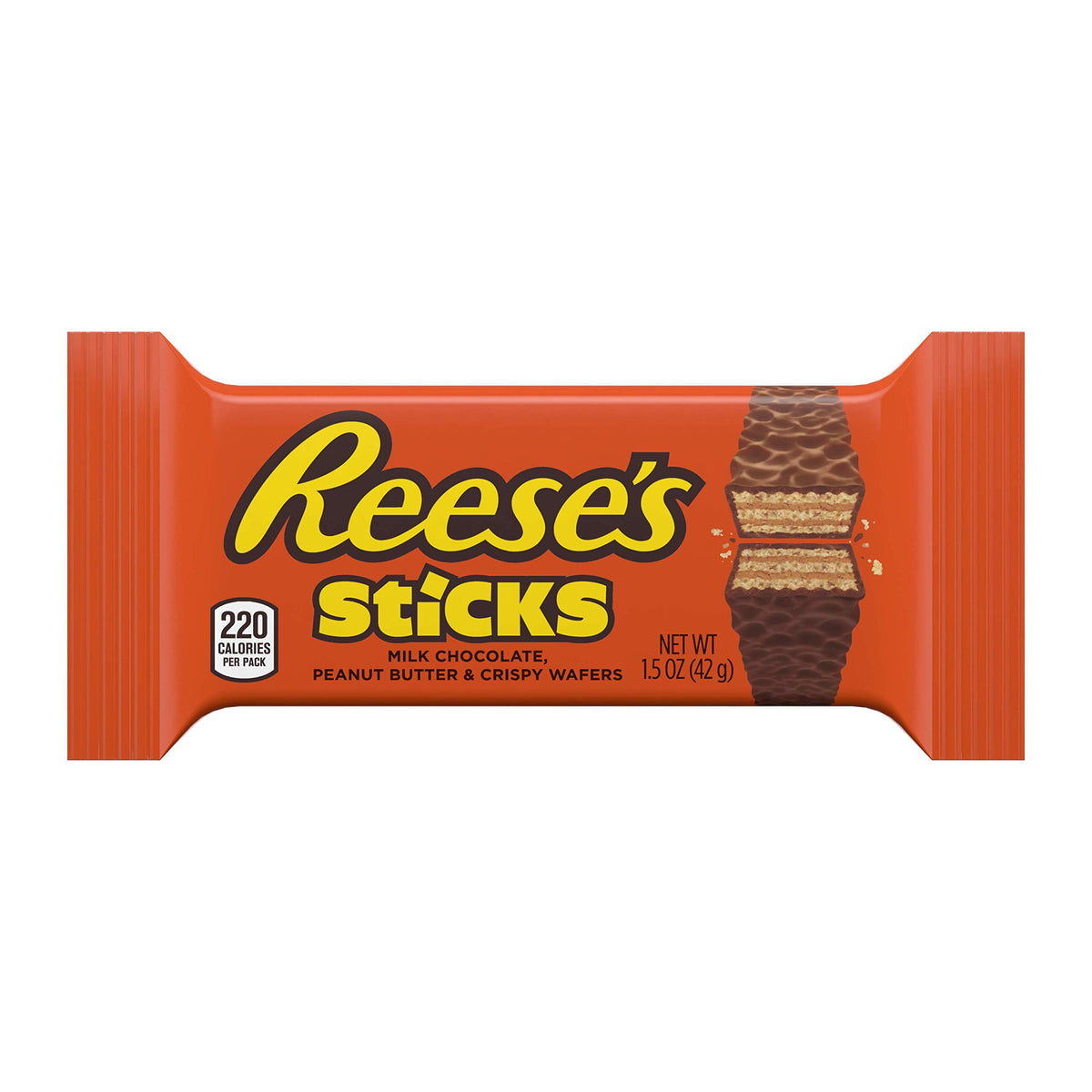 REESE'S Sticks show peanut butter center, milk chocolate coating for familiar flavor.