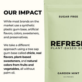 Refresh Gum Garden Mint flavor closeup with mint leaves
