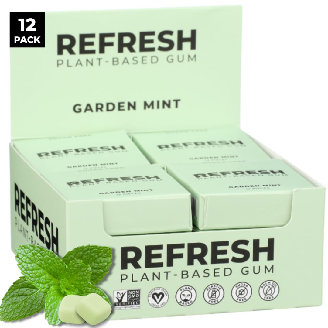 Refresh Gum Garden Mint pack close-up with plastic-free packaging and fresh flavor.