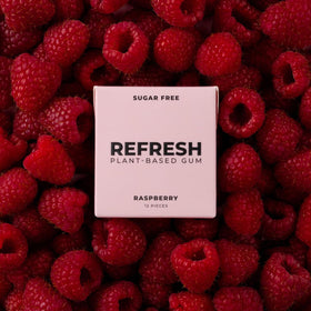 Refresh Gum natural chicle base close-up emphasizing plant-based gum base