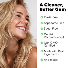 Close-up of Refresh Gum pieces shows natural color from plant ingredients.