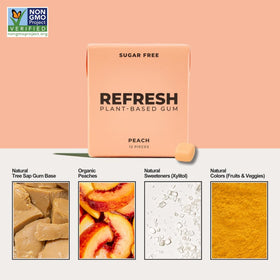Refresh Gum plant-based gum base close-up on natural ingredients