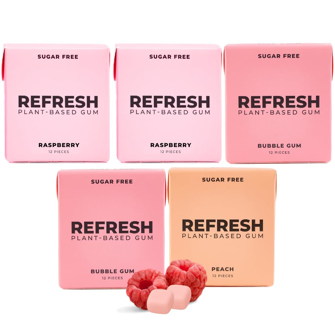 Refresh Gum variety pack shows five fruity flavors for on the go freshness