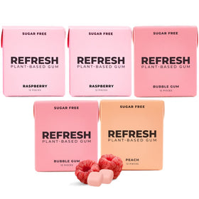 Refresh Gum variety pack shows five fruity flavors for on the go freshness