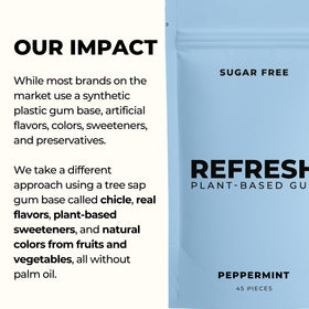 Refresh Gum vegan and non-GMO symbols appeal to mindful shoppers.