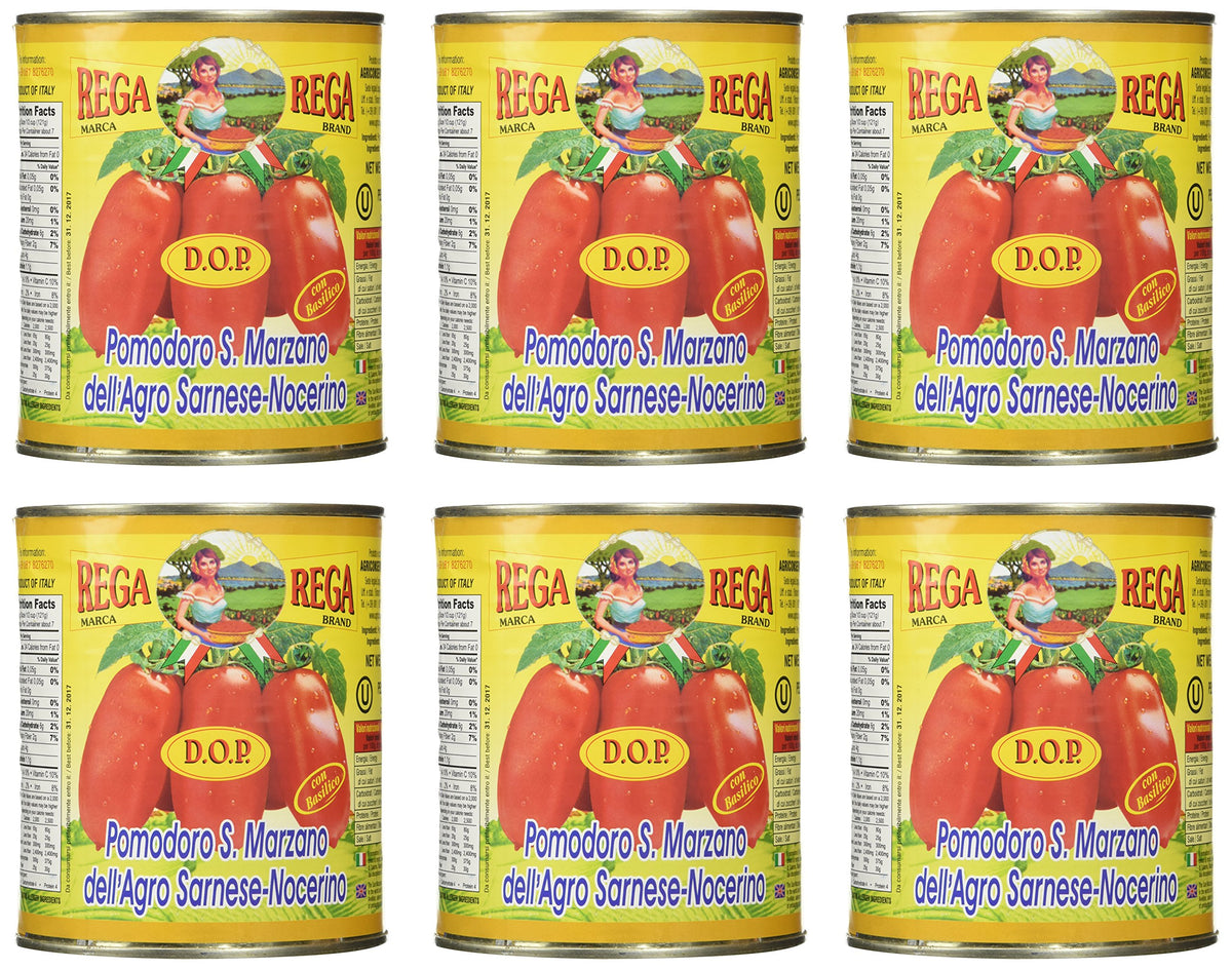 REGA San Marzano DOP whole peeled plum tomatoes for rich, versatile pasta sauces.