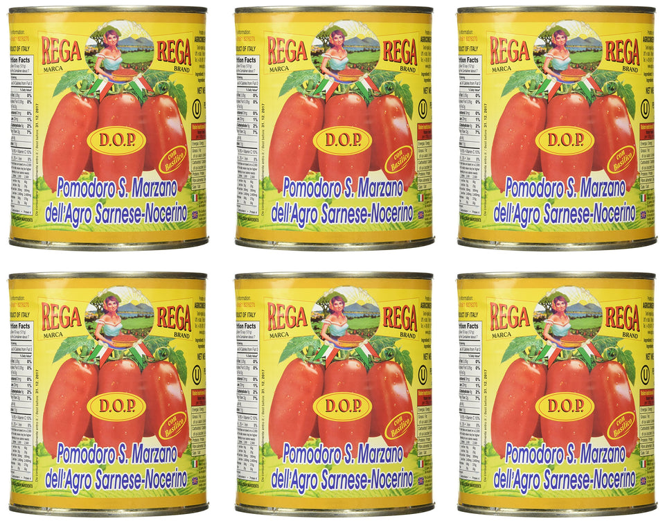 REGA San Marzano DOP whole peeled plum tomatoes for rich, versatile pasta sauces.