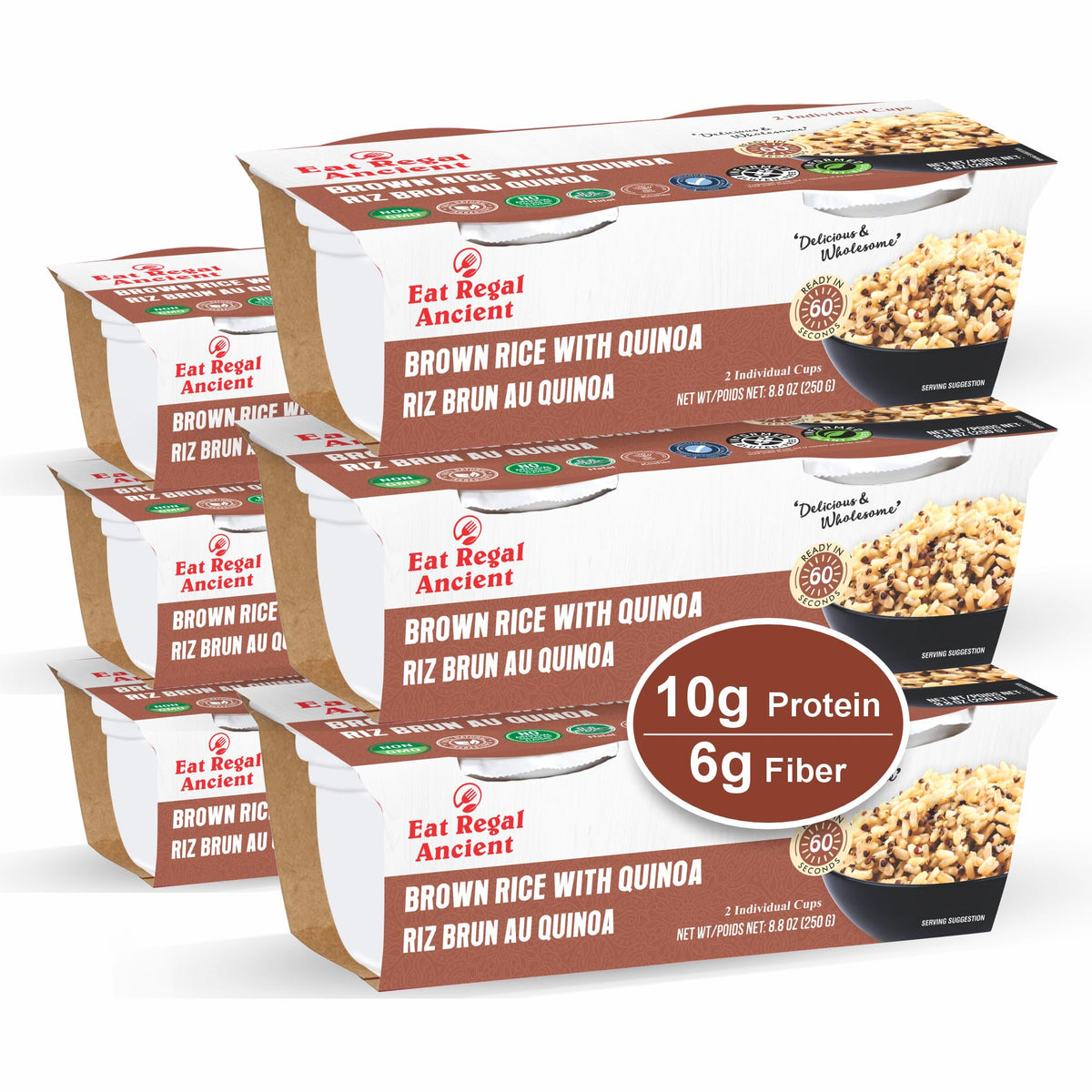 Regal brown rice quinoa cups on a plate showing nutty texture and ready-to-eat appeal