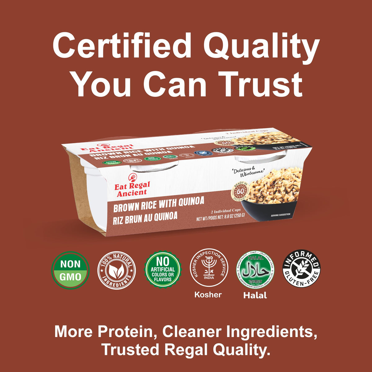 Regal brown rice quinoa cups ready in one minute for hot meals