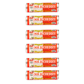 Regal Crown Sour Cherry Candy Rolls package front; tangy cherry snack in a six-roll box for sharing.