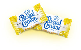 Regal Crown Sour Lemon Candy bag interior view highlights convenient 28-piece units for sharing.