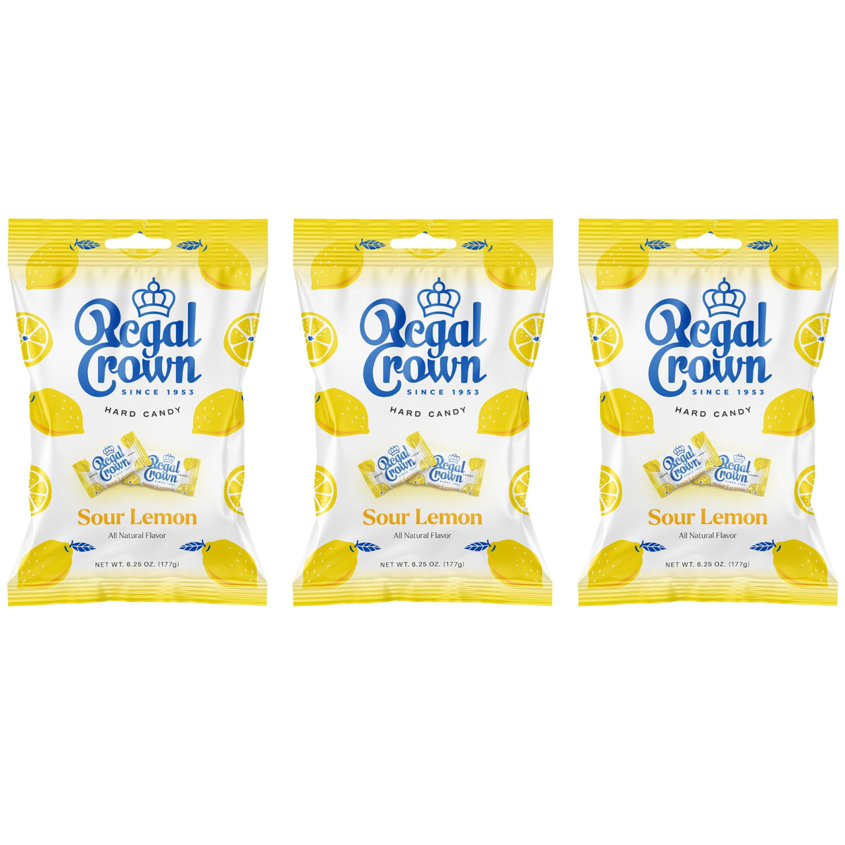 Regal Crown Sour Lemon Candy pack front view showing classic tangy lemon flavor.