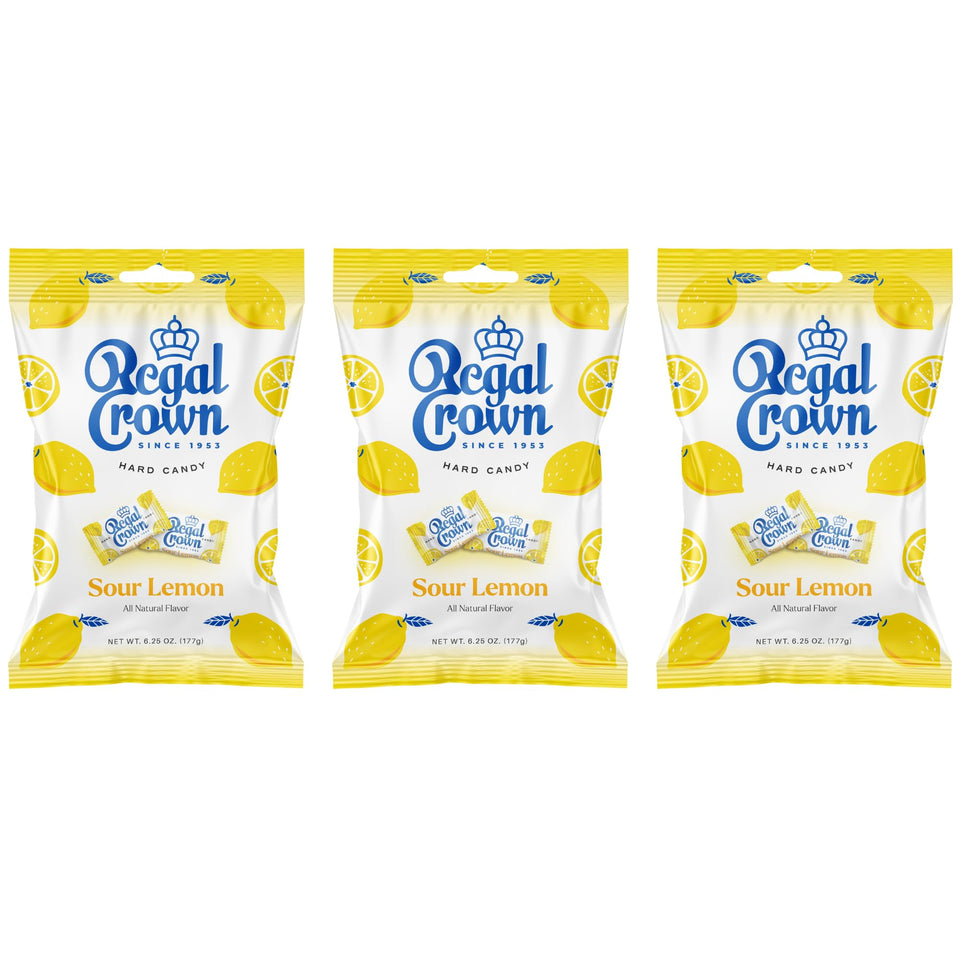 Regal Crown Sour Lemon Candy pack front view showing classic tangy lemon flavor.