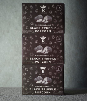 Regalis microwavable black truffle popcorn elegant-packaging hints at luxury snack.