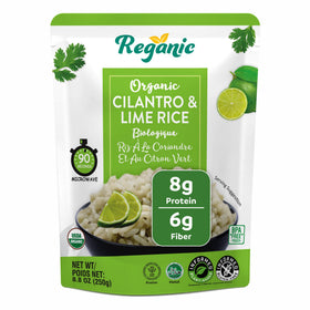 Reganic Cilantro & Lime Rice Pouch front view for quick meals