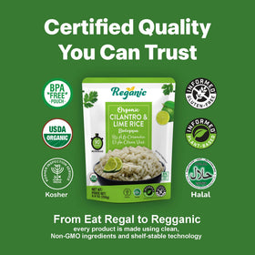 Reganic Cilantro & Lime Rice Pouch microwave-ready timing
