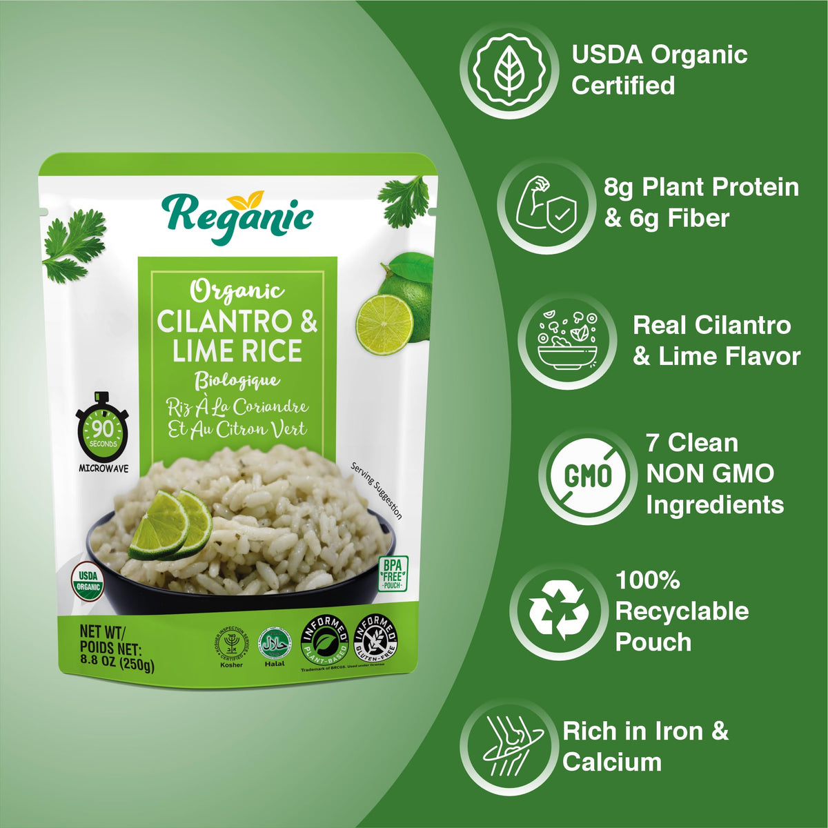 Reganic Cilantro & Lime Rice Pouch steam with vegetables aroma