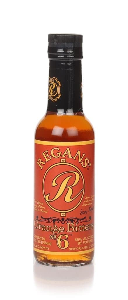 REGANS Regan's Orange Bitters No.6 bottle—amber liquid boosts cocktail aroma.