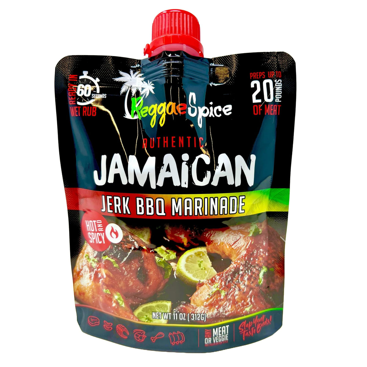Reggae Spice Jamaican Jerk BBQ Marinade jar ready to use on the counter.