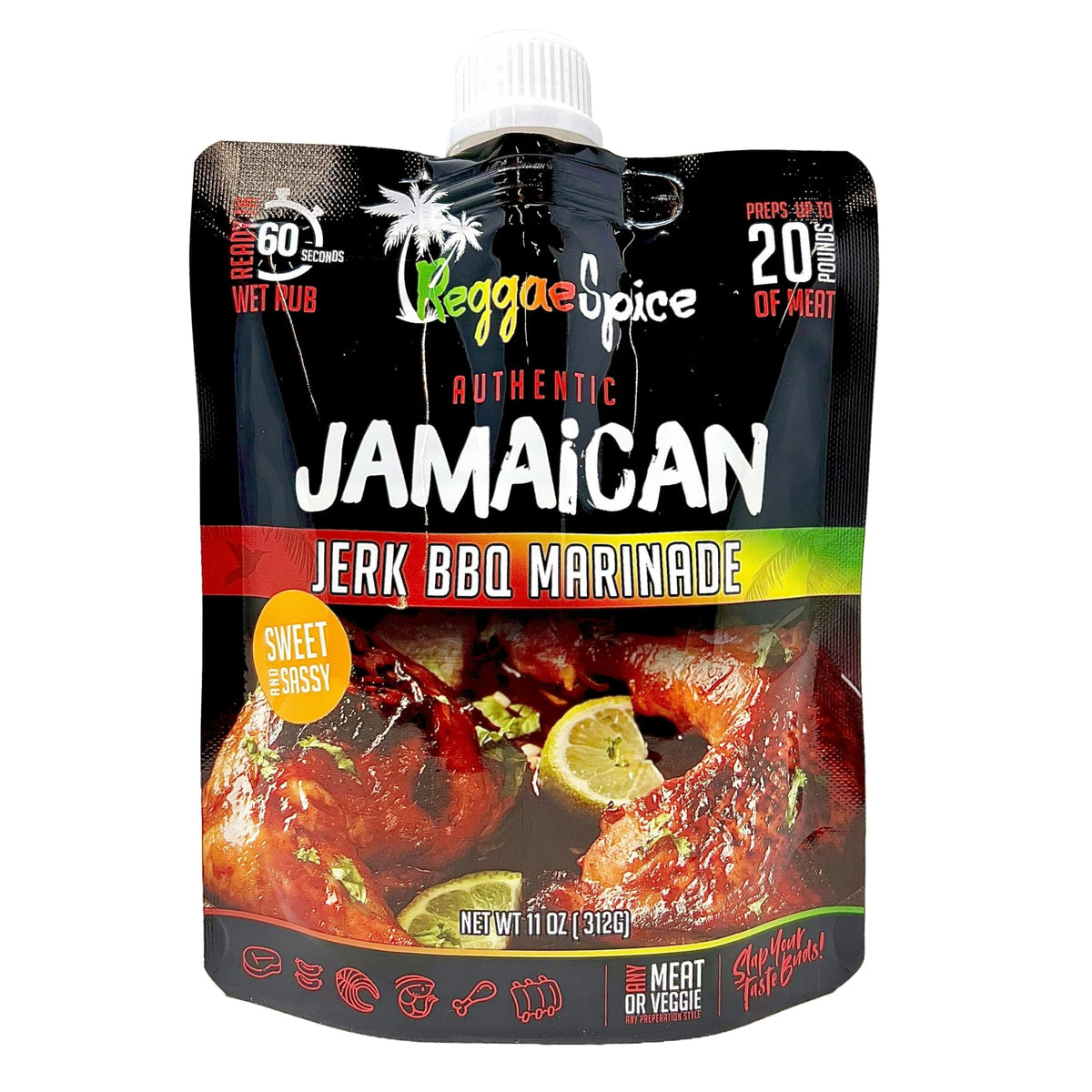 Reggae Spice Jamaican Jerk BBQ Marinade pouch pour for quick, ready-to-use marinade