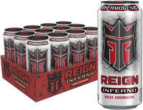 REIGN Inferno Red Dragon bottle boosts workout energy and focus.
