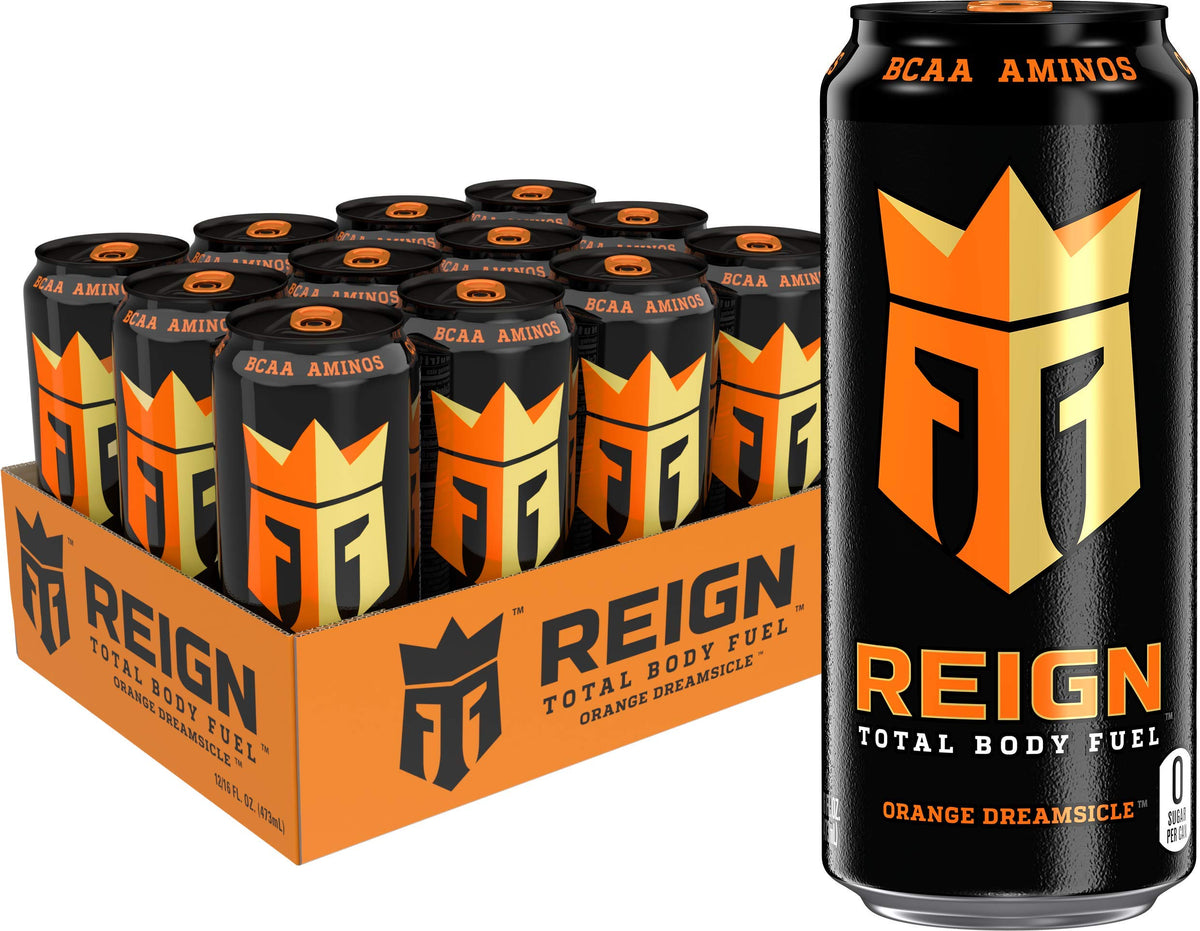 Reign Orange Dreamsicle bottle pour for refreshing energy during workouts