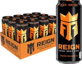 Reign Orange Dreamsicle bottle pour for refreshing energy during workouts