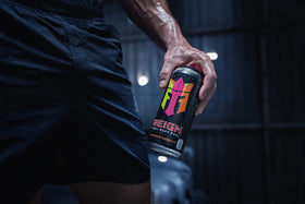 REIGN on gym bag with sherbet flavor ready for training sessions.