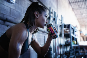 Zero sugar badge on can emphasizes a clean refresh after workouts.