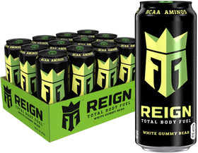 Reign White Gummy Bear can with zero sugar and natural caffeine for steady energy.