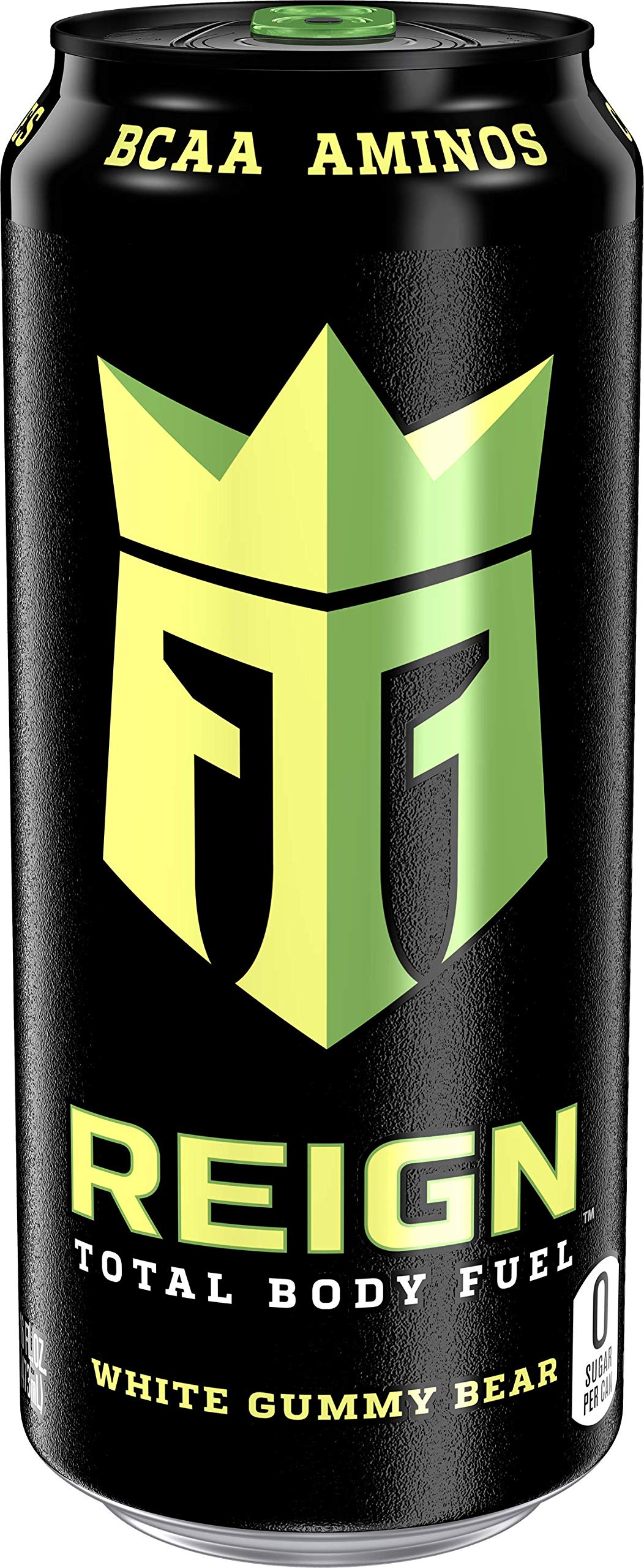 Reign White Gummy Bear label highlighting electrolytes and BCAAs for active recovery.