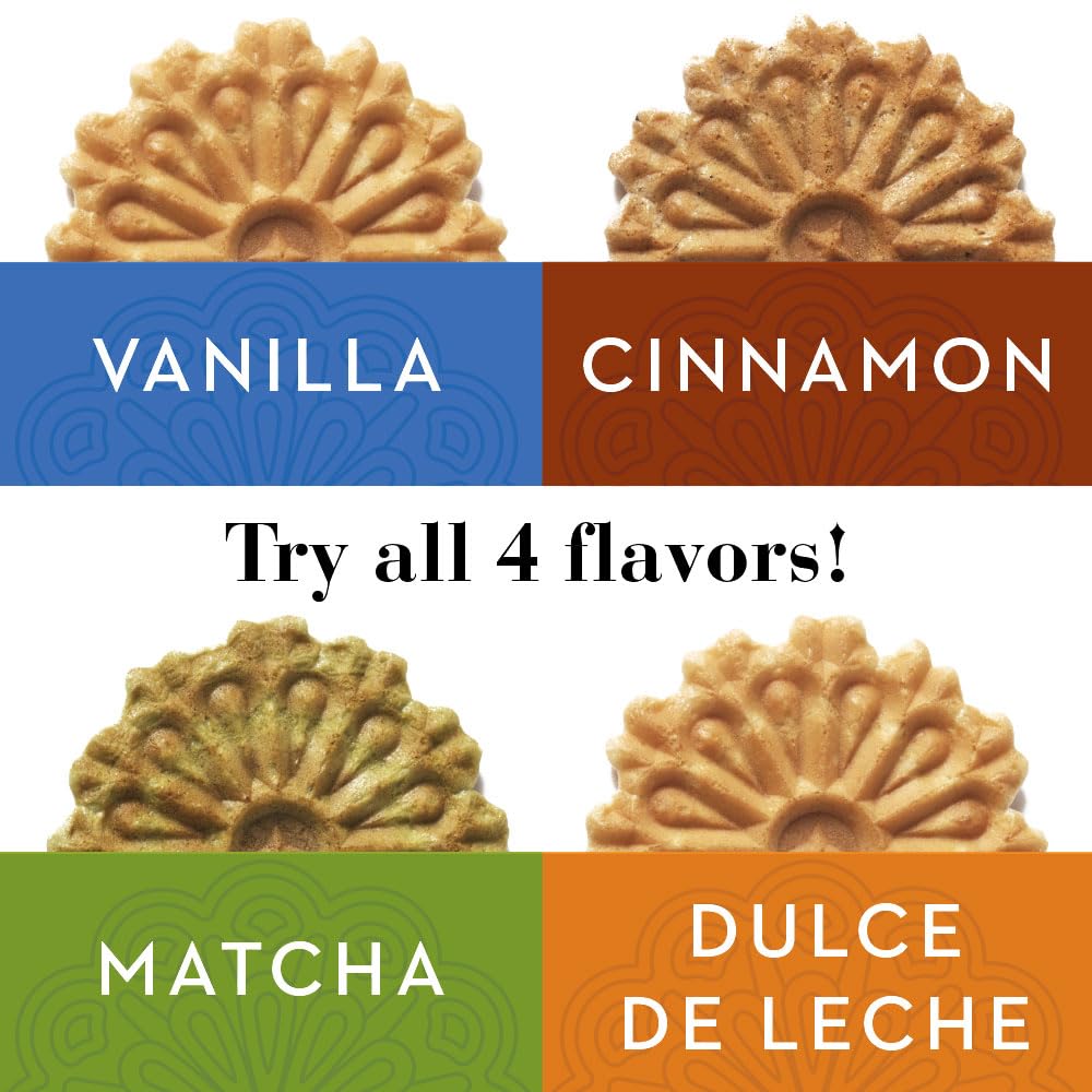 Reko Pizzelle Vanilla with coffee, ideal breakfast pairing.