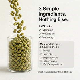Rel Snacks Dill Pickle Roasted Edamame in gym bag for quick protein boost