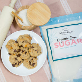 Relative Foods 5lb sugar packaging resealable to keep freshness.