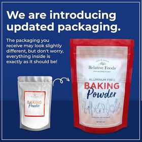 From a USA allergen-free facility, Relative Foods Baking Powder supports safe home baking.