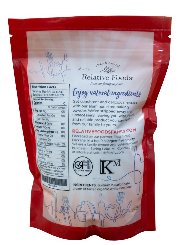 Close-up of Relative Foods Baking Powder shows fine texture for even rising.