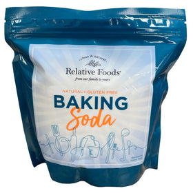 Relative Foods Baking Soda 2lbs packaging, pure baking soda for cooking and cleaning.