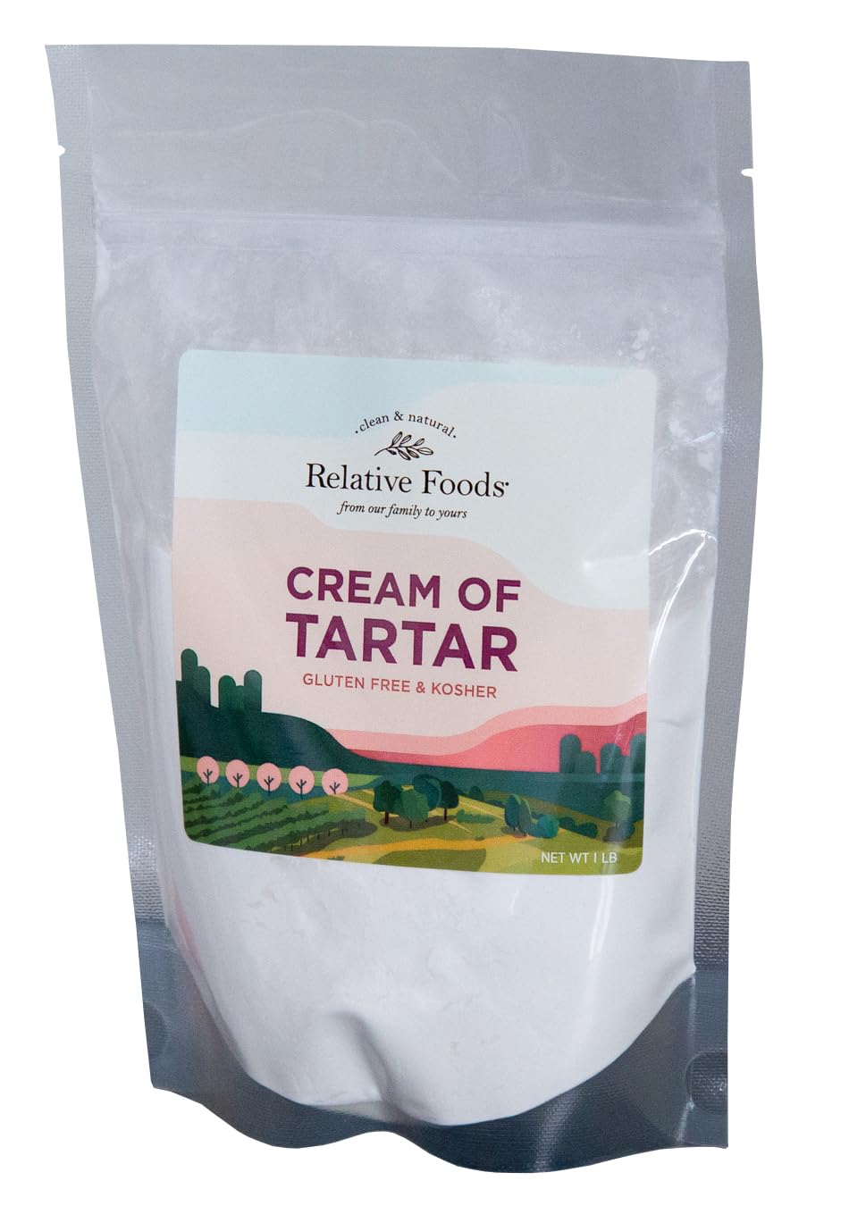 Relative Foods Cream of Tart ar powder bottle enhances meringues and frostings with stable texture.