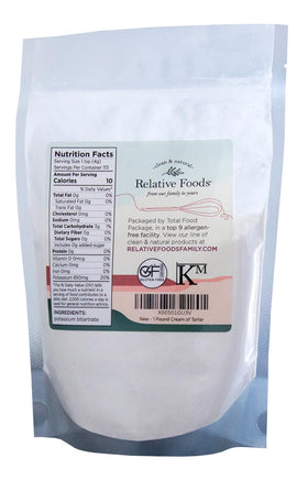 Relative Foods Cream of Tart ar powder pour highlights even mixing and fluffy cakes for better results.