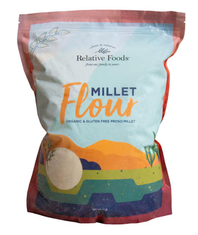 Relative Foods millet flour bag with USDA Organic seal, ideal for gluten-free baking.