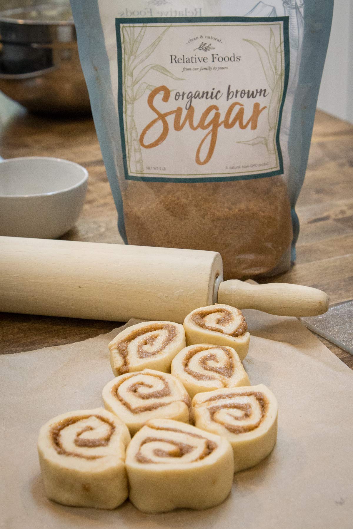 Relative Foods label close-up, showing Brazil sugar with USA molasses blend benefits.