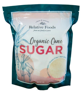 Relative Foods Organic Cane Sugar Crystals 3lb pack, ideal for baking and beverages.