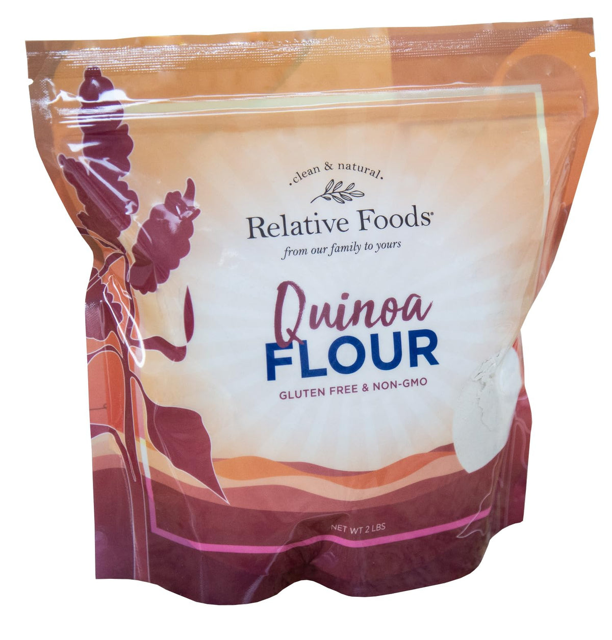 Relative Foods Quinoa Flour bag on the counter, ideal for gluten-free baking and cooking.