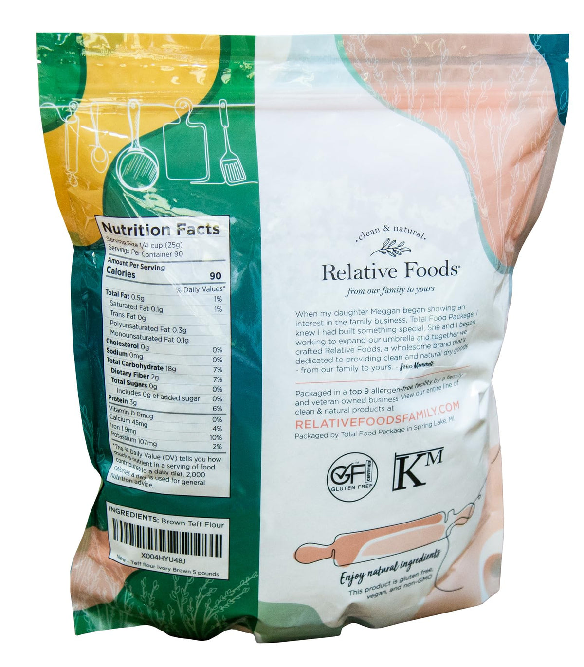Relative Foods Teff Flour Brown bowl for baking ideas.
