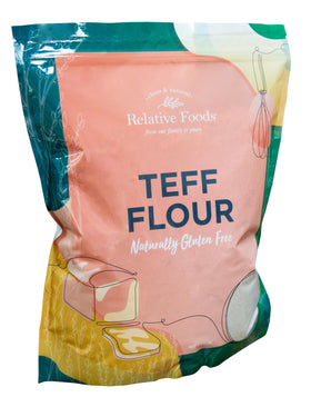 Relative Foods Teff Flour Brown packaging for gluten-free baking.