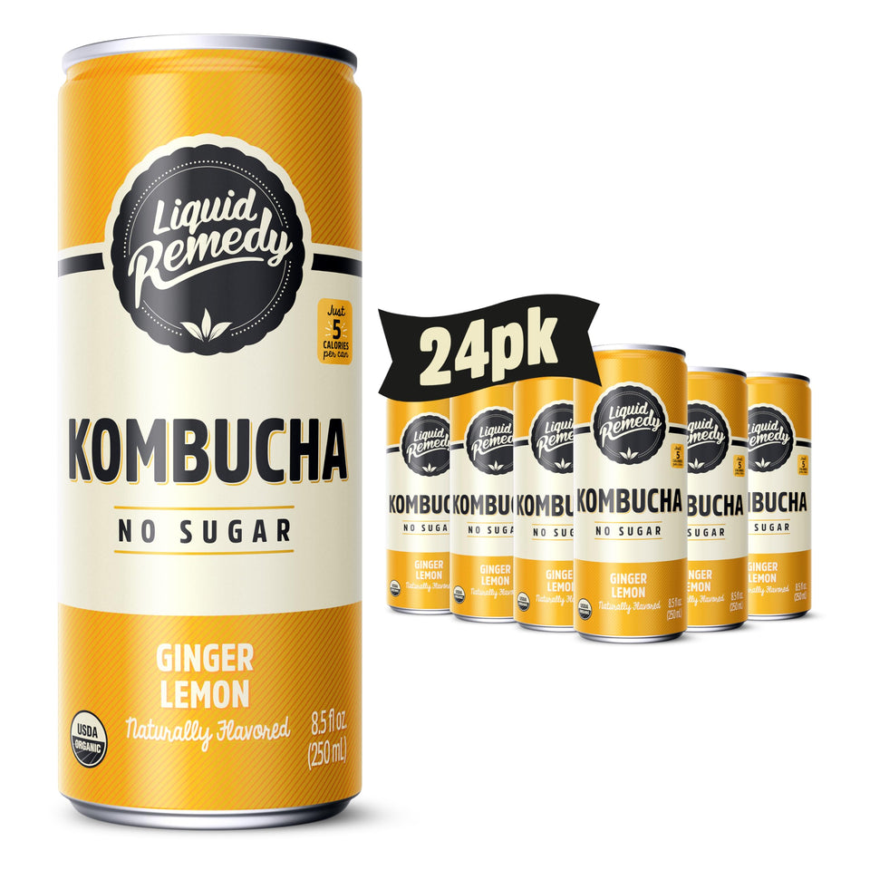 Remedy Liquid Kombucha Ginger Lemon can 8.5 oz, refreshing sugar free energy boost