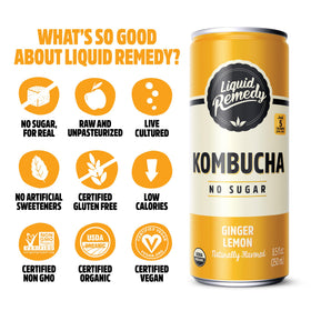 Pour Remedy Liquid Kombucha Ginger Lemon into glass with light effervescence