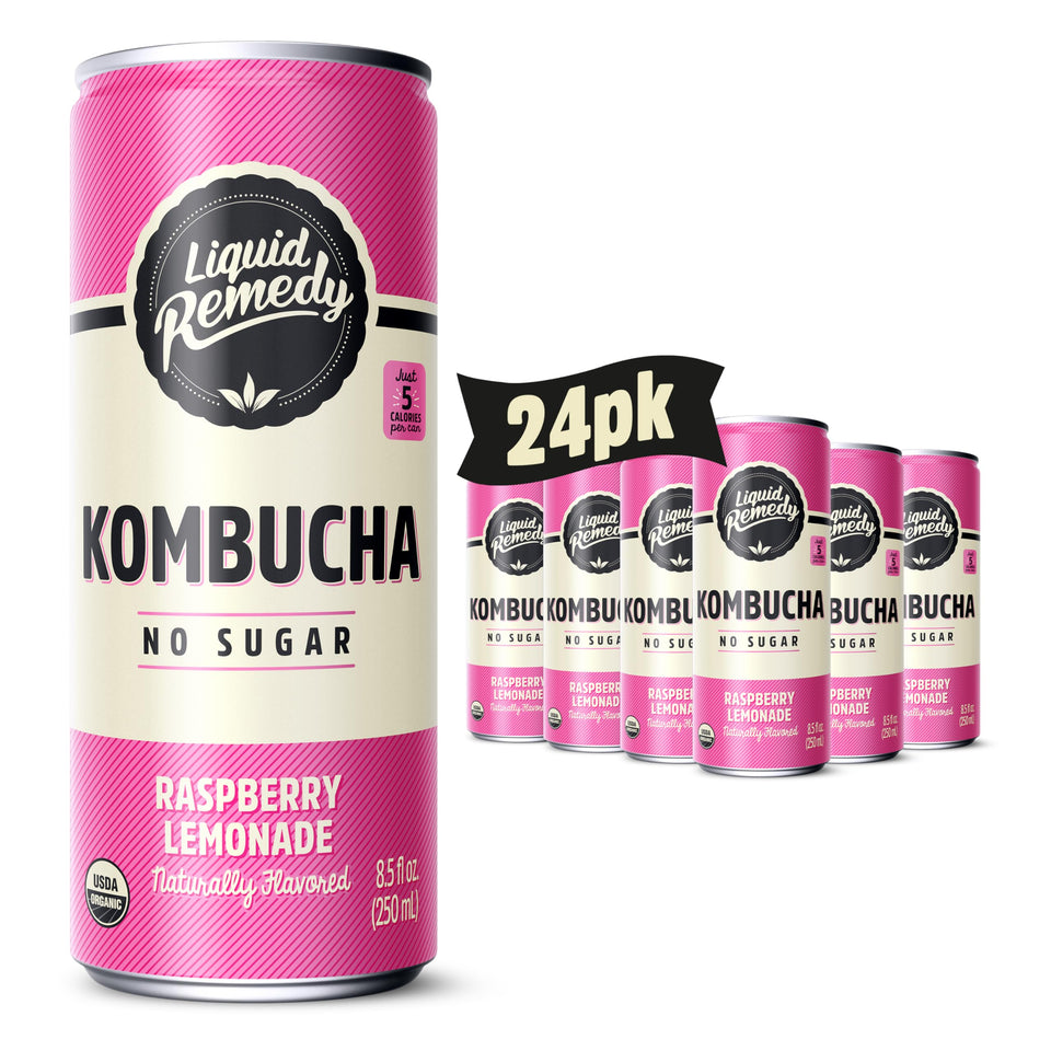 Remedy Liquid Remedy Raspberry Lemonade can showcases vibrant color and sugar-free gut-friendly refreshment