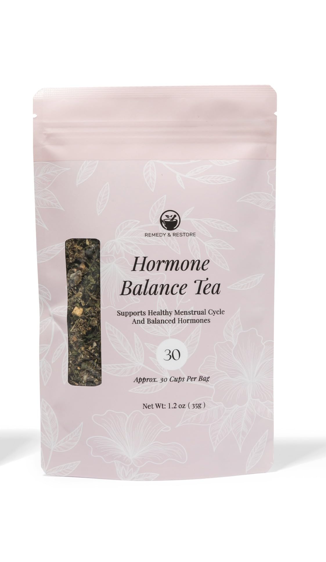Remedy & Restore loose-leaf tea with spearmint and raspberry for refreshing balance and daily comfort.